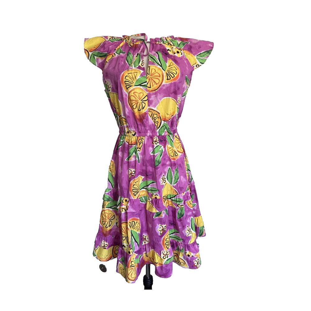 Morgan Lemon Print Flutter Sleeve Ruffle Tiered Dress Size 10 NWT Fit Flare